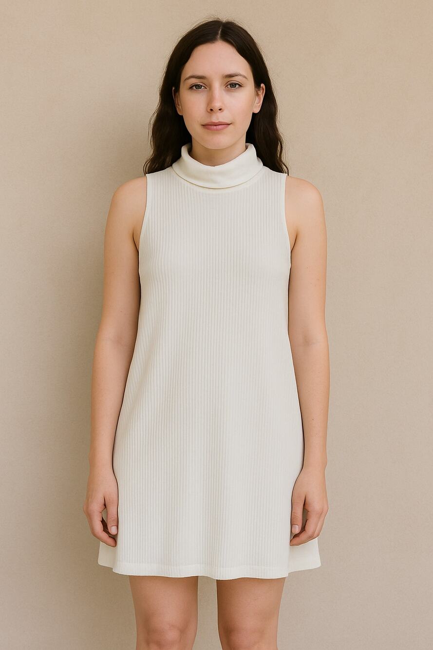 Reformation White Ribbed Mock Neck Sleeveless Midi Dress Size M